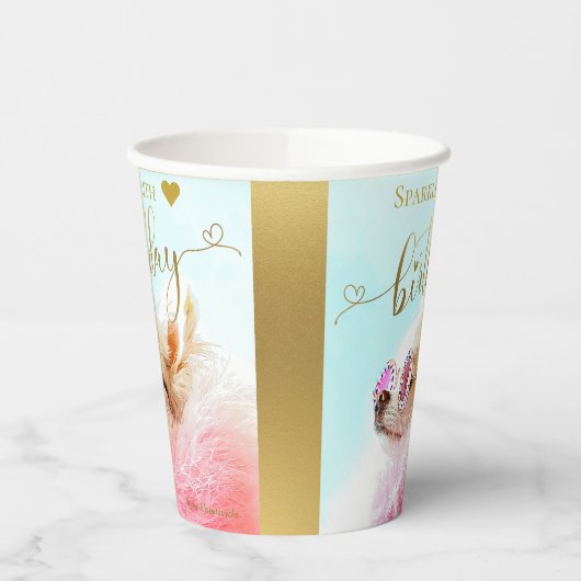 Aangepaste, moderne Gold Script Pet Dog Birthday Papieren Bekers (Links)