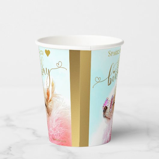 Aangepaste, moderne Gold Script Pet Dog Birthday Papieren Bekers (Rechts)