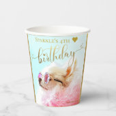 Aangepaste, moderne Gold Script Pet Dog Birthday Papieren Bekers (Voorkant)