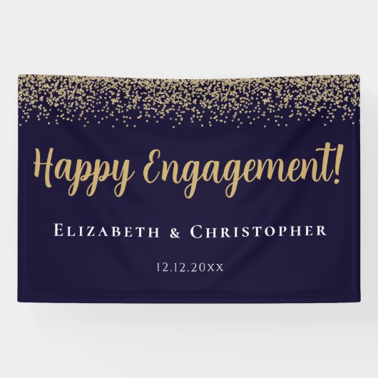 Aangepaste moderne gouden verlovingsfeest spandoek (Horizontaal)