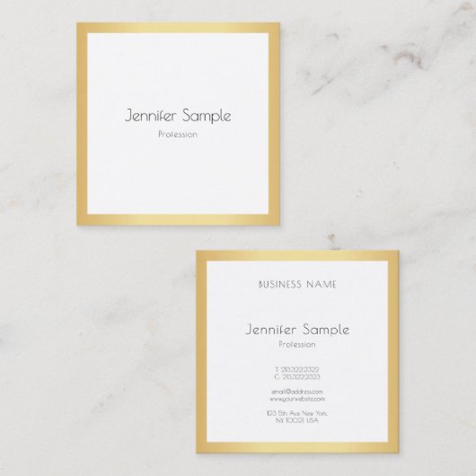 Aangepaste, moderne goudwitte Sjabloon Vierkante Visitekaartje (Voorkant / Achterkant)
