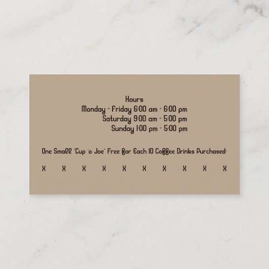 Aangepaste moderne grafische coffeeshop en punch visitekaartje (Achterkant)