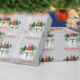 Aangepaste Moderne Grappige Sneeuwman Sneeuwvlokke Cadeaupapier