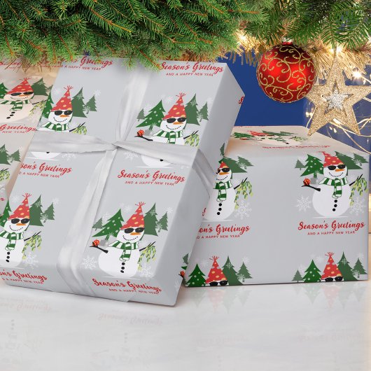 Aangepaste Moderne Grappige Sneeuwman Sneeuwvlokke Cadeaupapier