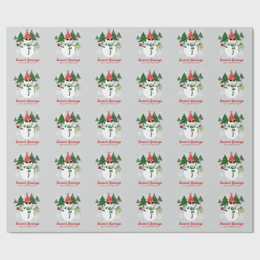 Aangepaste Moderne Grappige Sneeuwman Sneeuwvlokke Cadeaupapier (Vlak)