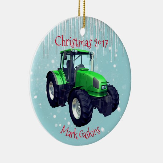 Aangepaste moderne Green Tractor "Kerstmis 20XX" Keramisch Ornament (Rechts)