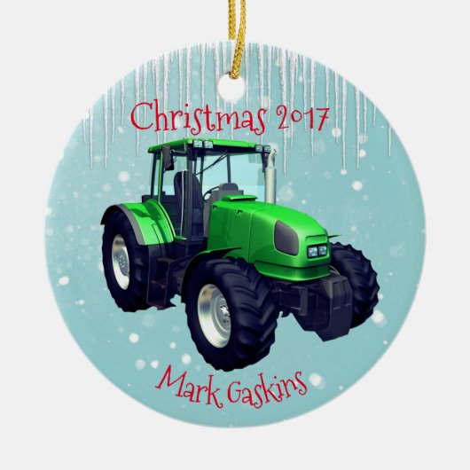 Aangepaste moderne Green Tractor "Kerstmis 20XX" Keramisch Ornament (Voorkant)