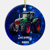 Aangepaste moderne Green Tractor "Kerstmis 20XX" Keramisch Ornament (Voorkant)