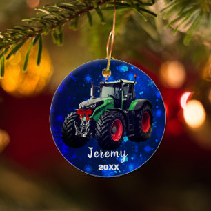 Aangepaste moderne Green Tractor "Kerstmis 20XX" Keramisch Ornament