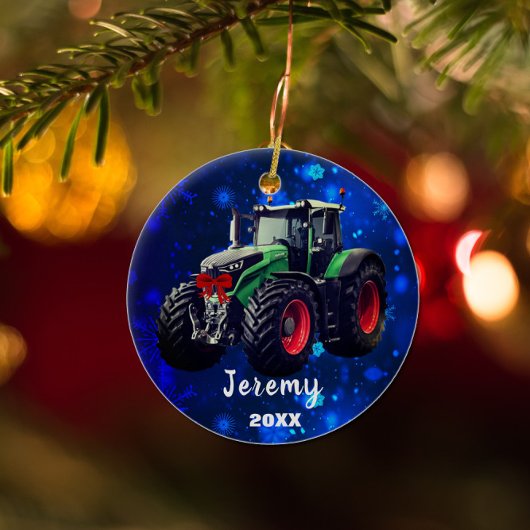 Aangepaste moderne Green Tractor "Kerstmis 20XX" Keramisch Ornament