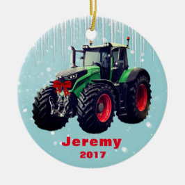 Aangepaste moderne Green Tractor "Kerstmis 20XX" Keramisch Ornament