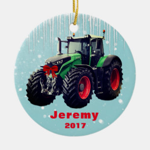 Aangepaste moderne Green Tractor "Kerstmis 20XX" Keramisch Ornament