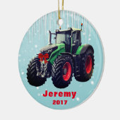 Aangepaste moderne Green Tractor "Kerstmis 20XX" Keramisch Ornament (Links)