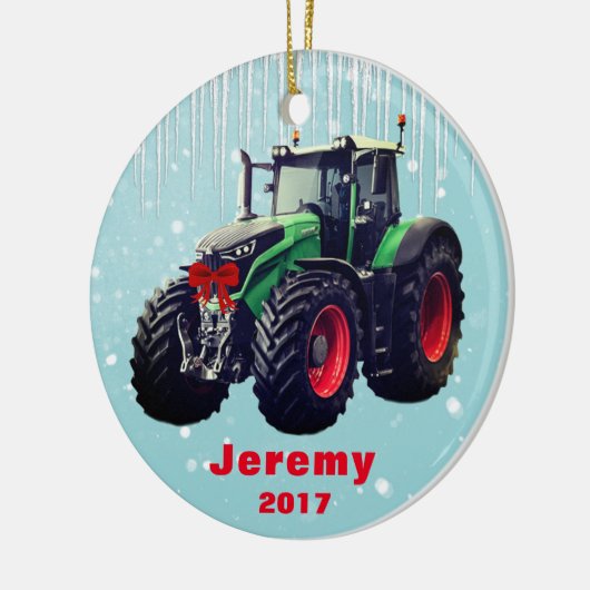 Aangepaste moderne Green Tractor "Kerstmis 20XX" Keramisch Ornament (Links)