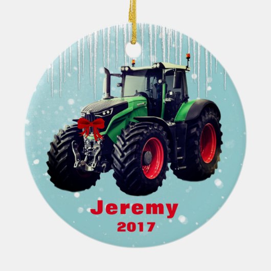 Aangepaste moderne Green Tractor "Kerstmis 20XX" Keramisch Ornament (Achterkant)