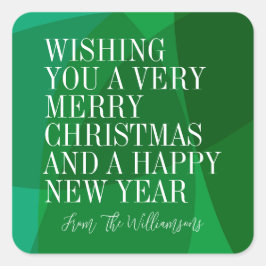 Aangepaste moderne groene geometrische kerstgroet vierkante sticker