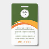 Aangepaste moderne groene personeelskaart met barc badge (Achterkant)