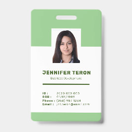 Aangepaste moderne groene personeelskaart met barc badge