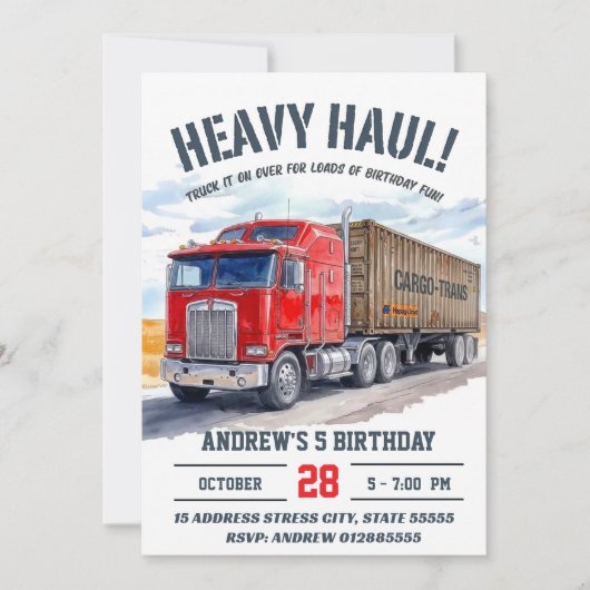Aangepaste moderne grote vrachtwagen verjaardagsfe kaart (Voorkant)