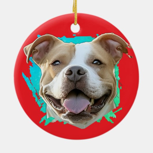 Aangepaste Moderne Grunge Pet Lover Pitbull Dog Fo Keramisch Ornament (Achterkant)