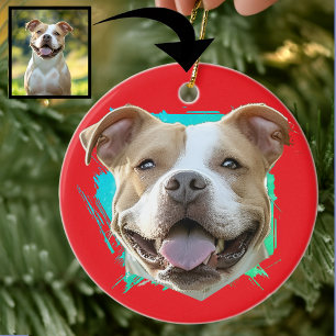 Aangepaste Moderne Grunge Pet Lover Pitbull Dog Fo Keramisch Ornament