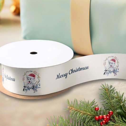 Aangepaste moderne Husky Dog Holiday Kerstmis Satijnen Lint