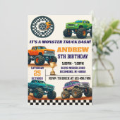 Aangepaste Moderne Jongen Monster Truck Party Verj Kaart (Staand voorkant)