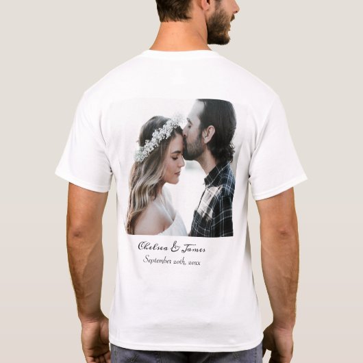 Aangepaste moderne kalligrafie met foto-naam Datum T-shirt (Achterkant)