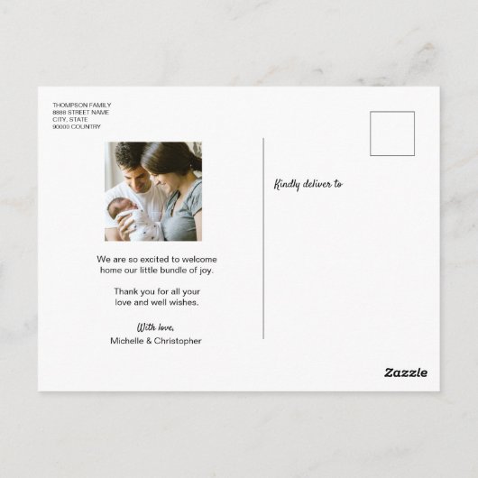 Aangepaste moderne kalligrafie met foto's van Baby Briefkaart (Achterkant)