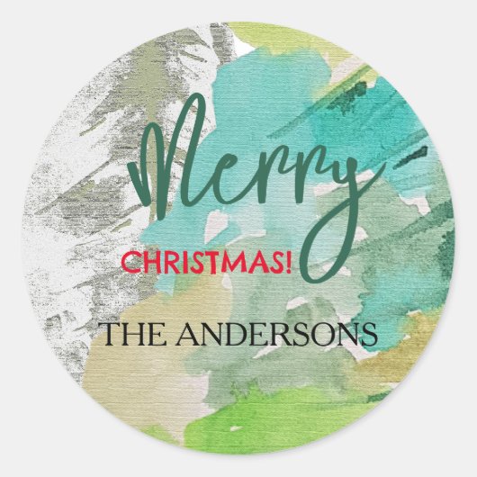 Aangepaste moderne kerstboom Waterverf kunst Ronde Sticker (Voorkant)