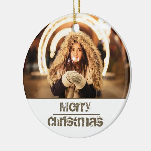 Aangepaste moderne kerstfeestfoto keramisch ornament (Links)