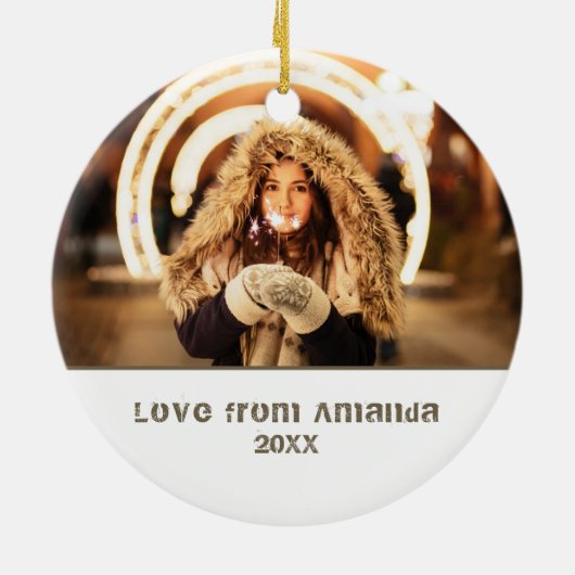 Aangepaste moderne kerstfeestfoto keramisch ornament (Achterkant)