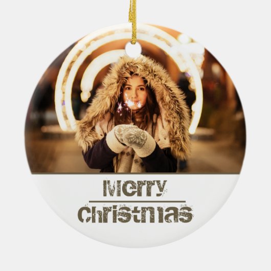 Aangepaste moderne kerstfeestfoto keramisch ornament (Achterkant)