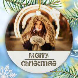 Aangepaste moderne kerstfeestfoto keramisch ornament