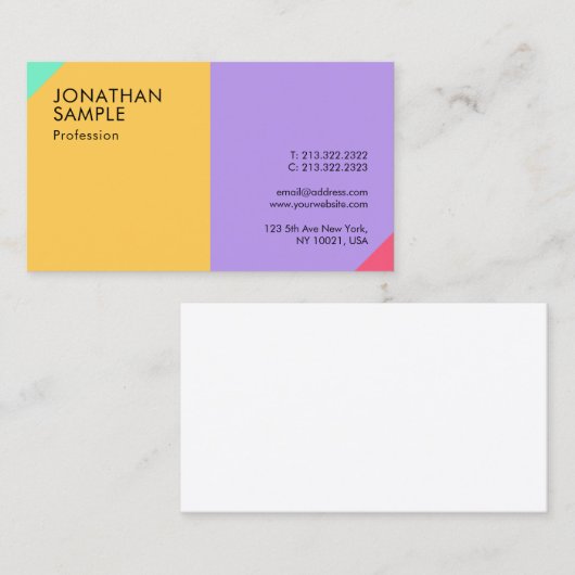 Aangepaste, moderne kleurrijke eenvoudige Sjabloon Visitekaartje (Voorkant / Achterkant)
