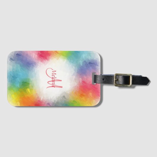 Aangepaste moderne kleurrijke regenboogmonogram Sj Bagagelabel (Voorkant (horizontaal))