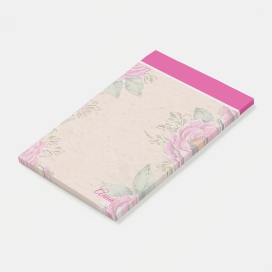 Aangepaste Moderne Levendige roze botanische achte Post-it® Notes (Schuin)