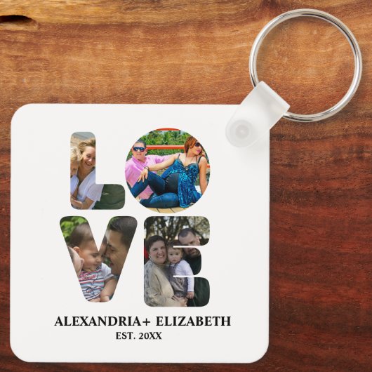 Aangepaste moderne liefde 4 fotocollage voor koppe sleutelhanger (Achterkant)