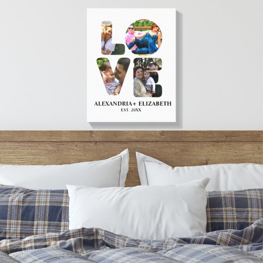 Aangepaste moderne liefde 4 fotocollage voor paren canvas afdruk (Insitu (Slaapkamer))