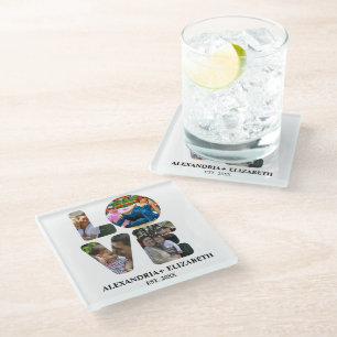 Aangepaste moderne liefde 4 fotocollage voor paren glazen onderzetter