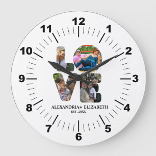 Aangepaste moderne liefde 4 fotocollage voor paren grote klok