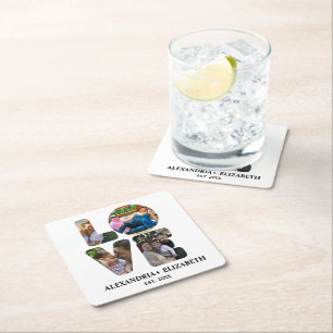 Aangepaste moderne liefde 4 fotocollage voor paren kartonnen onderzetters