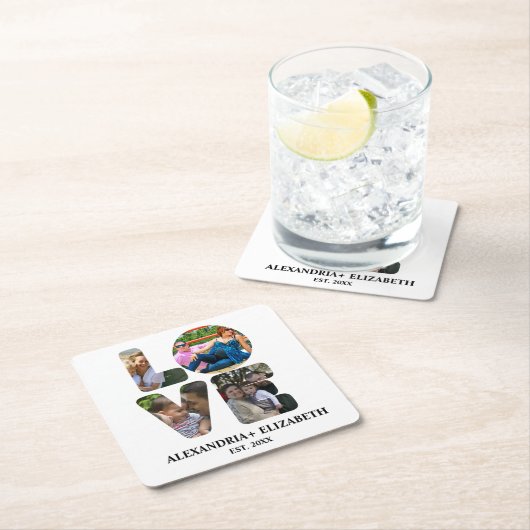 Aangepaste moderne liefde 4 fotocollage voor paren kartonnen onderzetters (Insitu)