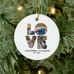 Aangepaste moderne liefde 4 fotocollage voor paren keramisch ornament