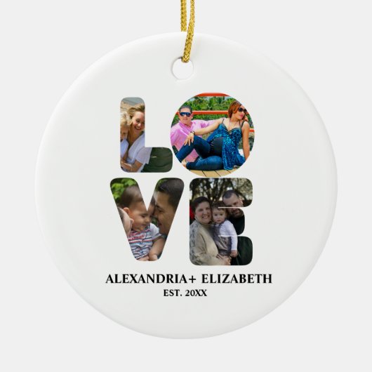 Aangepaste moderne liefde 4 fotocollage voor paren keramisch ornament (Voorkant)