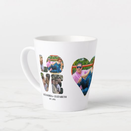 Aangepaste moderne liefde 4 fotocollage voor paren latte mok (Linkerhoek)