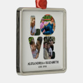 Aangepaste moderne liefde 4 fotocollage voor paren metalen ornament (Rechts)
