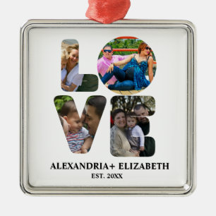 Aangepaste moderne liefde 4 fotocollage voor paren metalen ornament
