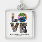 Aangepaste moderne liefde 4 fotocollage voor paren sleutelhanger (Voorkant)