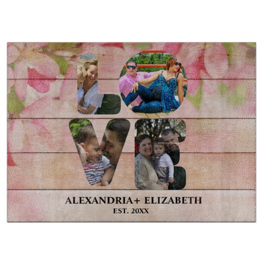 Aangepaste moderne liefde 4 fotocollage voor paren snijplank (Voorkant)